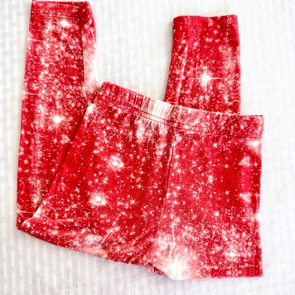 Sugar Swan Red Galaxy Print Bamboo‎ Viscose Leggings Kids Size 3T